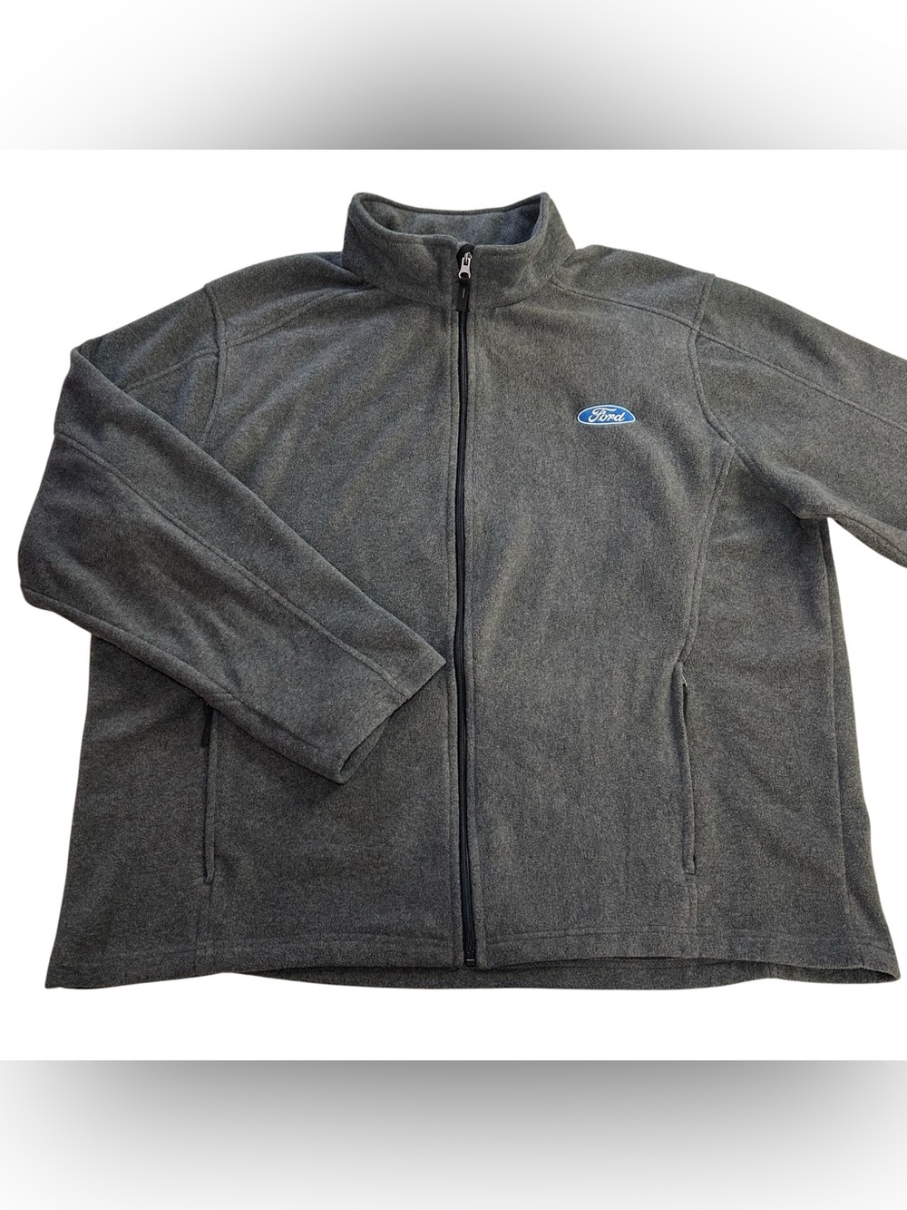 Ford Men’s Full-Zip Fleece Jacket Charcoal Gray Blue Patch Official Pockets 2XL